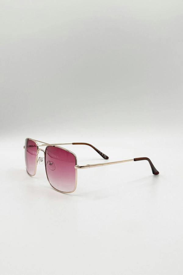 Aviator Style Square Frame Sunglasses in Gold Pink - svnx