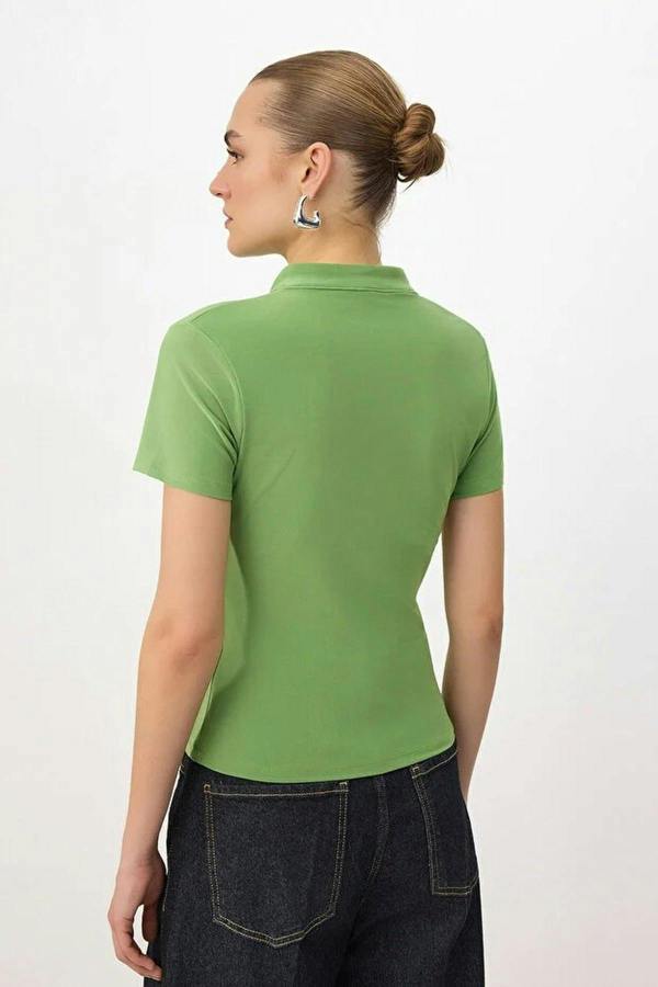 WOVCOR High Neck Tie Detail Fitted Long Sleeve Blouse