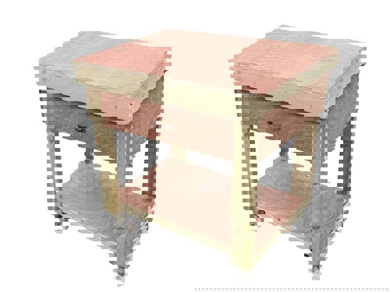 Wooden eucalyptus Top Workbench – Mobile Tool Cabinet with Drawers and Wheels, Ideal for Dry Indoor Spaces Such as Garages, Workshops, and Studios.