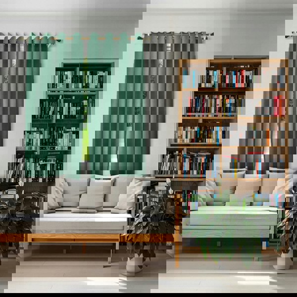 Emerald Green Linen Blackout Eyelet Curtains - 46x54 Inch Drop - Pair Image 6