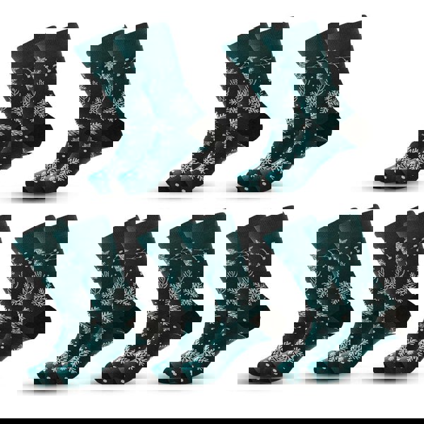 Anyfootwear 5 Pairs Dark Green Size 5-13 Socks Crystal Silk Tide Winter Holiday Design With Snowflake
