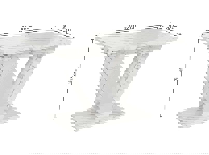 Space-saving 6 seater extendable dining table in white bianco marble style.