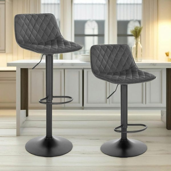 Rafaelo Mobilia 2PC Height Adjustable 360 Swivel Bar Stools Set With Backrest Grey