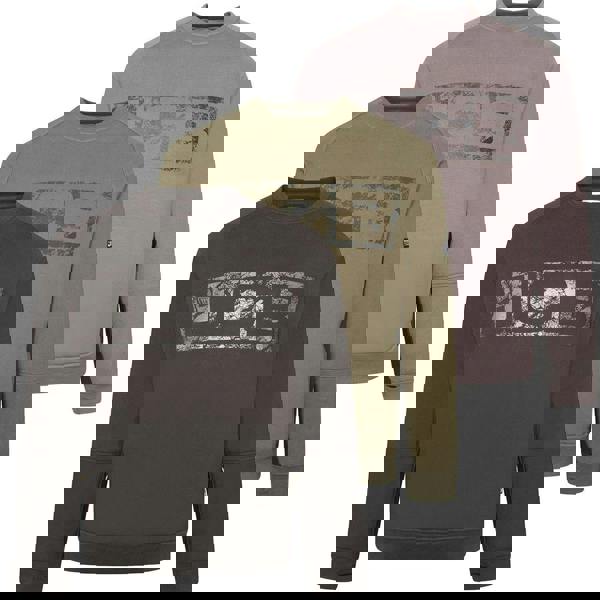 JCB Crew Trade Men's Work Pull Over Sweat Shirt, image showing three color variations of the sweatshirt with a distressed logo design on the front.