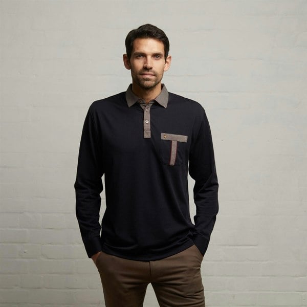 Gabicci G53Y01 Mens Long Sleeve Plated Jersey Polo Shirt Gabicci Classic - NAVY