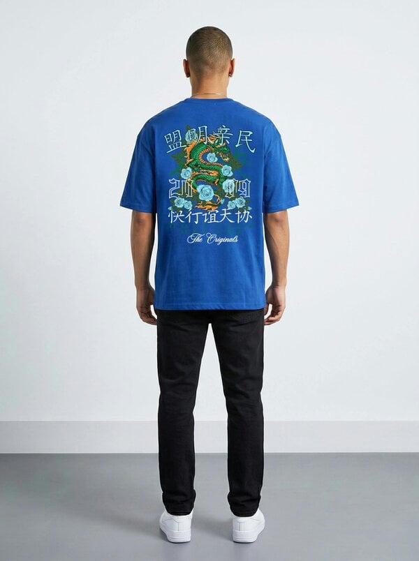 London Attitude Original Creators Dragon Graphic Heavyweight Oversized T-Shirt - Royal Blue