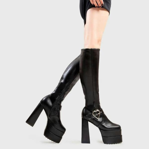 Lamoda Fixed Up BlackPU Platform Knee High Boots Chunky Bold Streetwear