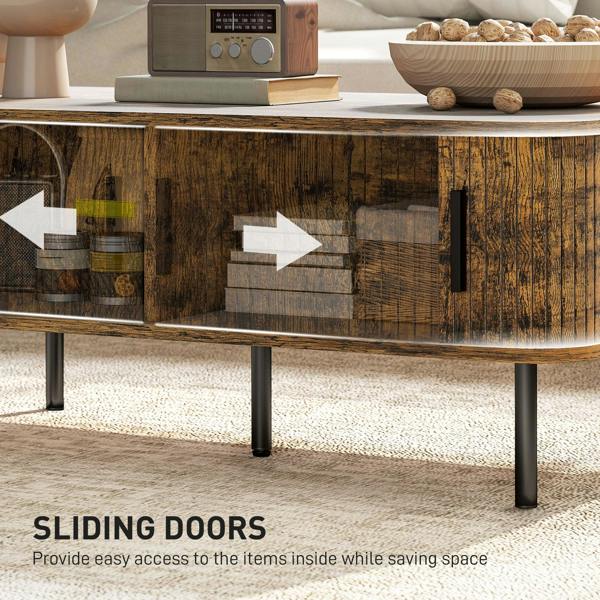 Wyld Haus Ninoma Wooden Rustic Brown Rectangular Coffee Table With Tambour Doors
