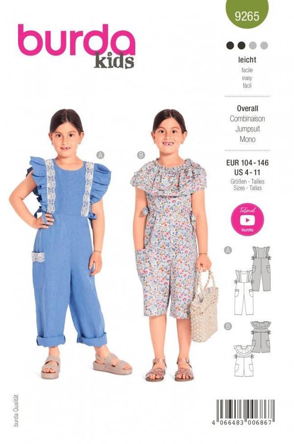 Burda Sewing Pattern 9265 Jumpsuits For Kids, Ages: 4-11 Years - Easy