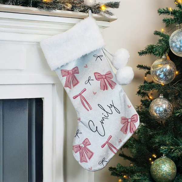 Personalised Memento Company Personalised Pink Bow Christmas Stocking