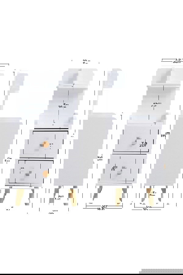 Living and Home 2 Drawer Wooden Bedside Table With Wooden Legs