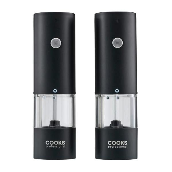 Cooks Professional Rechargeable Salt and Pepper Mill Set with Bamboo Base | Black