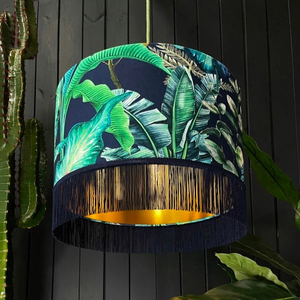 Love Frankie velvet lampshade rainforest gold lining fringing