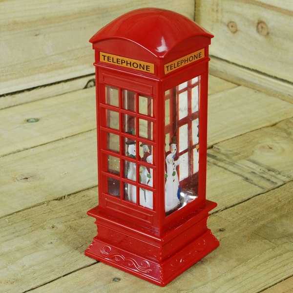 Samuel Alexander 26.5cm Christmas Water Spinner Telephone Box Design with Snowman Scene  Dual Power