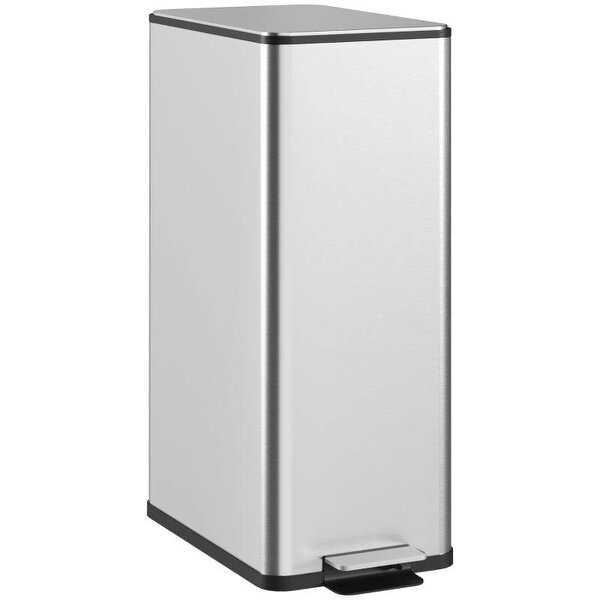 20L Kitchen Pedal Bin, Slim Stainless Steel Rubbish Bin, Removable Inner Bucket, Soft-Close and Stay-Open Lid, Silver Tone