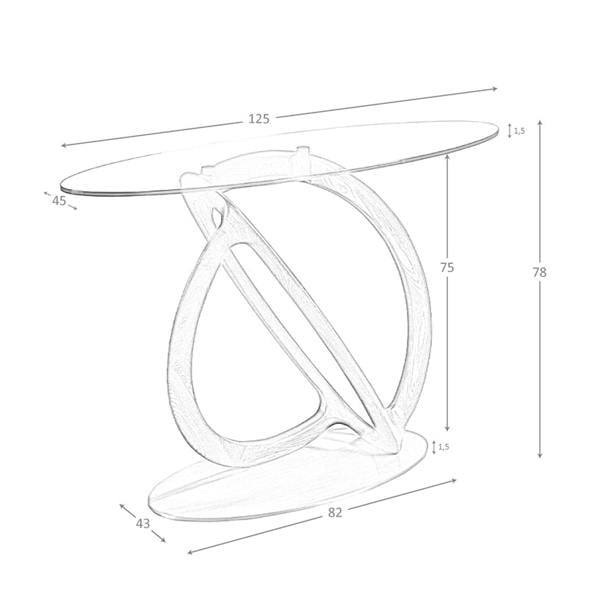 Angel Cerdá Oval console oval tempered glass, walnut and golden polished steel 3246