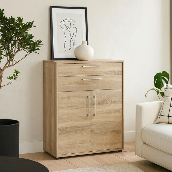 Wyld Haus Dris Natural Oak Wood Effect Bookcase 1 Shelf 4 Drawers