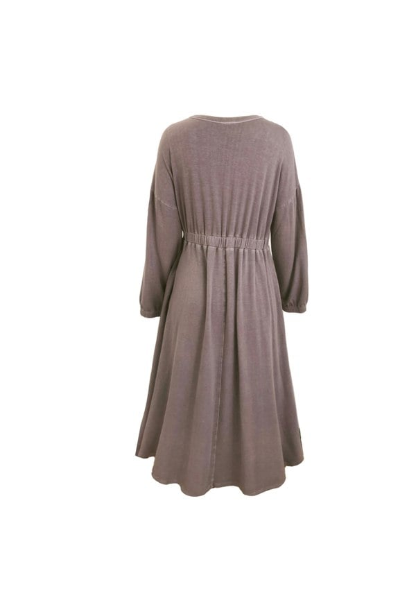 Frock Tales Rustic Midi Dress with Long Sleeves - Cool Mocha