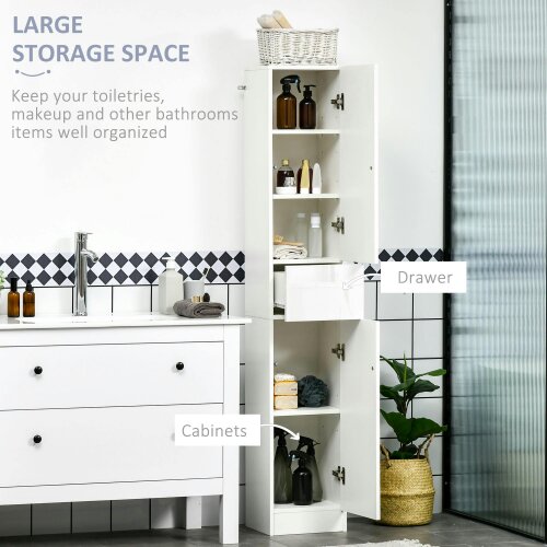 Wyld Haus Elluno High Gloss White Tall Bathroom Storage Cabinet With Push To OFauxn Door