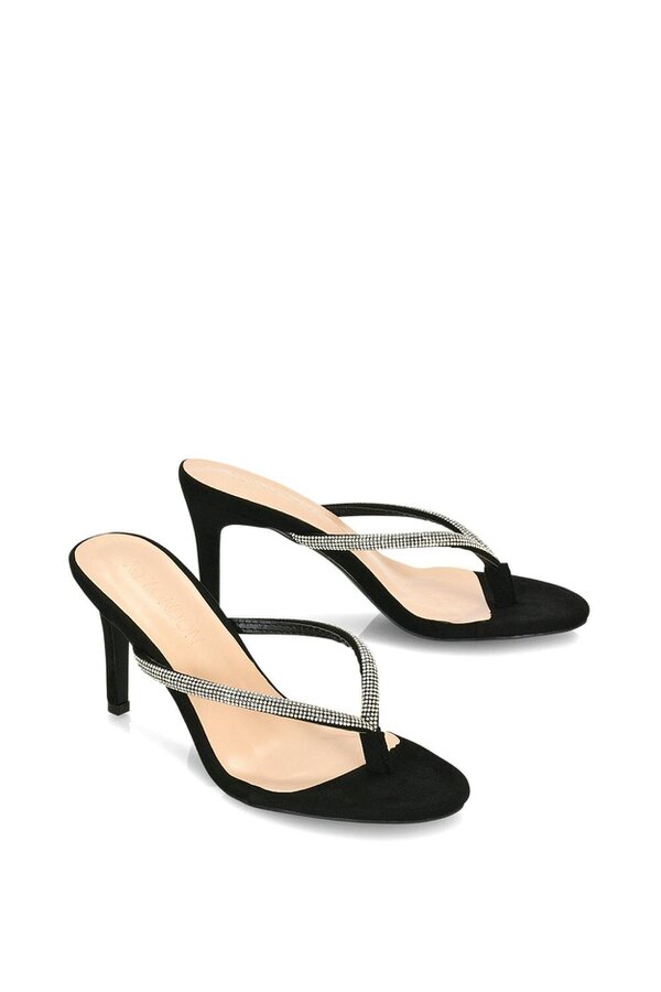 XY LONDON Thong Strap Slip On Stiletto Diamante Heeled Sandal Mules