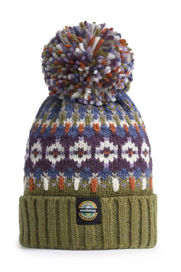 SuperBobble Tundra Fairisle Knit Beanie Bobble Hat - Green