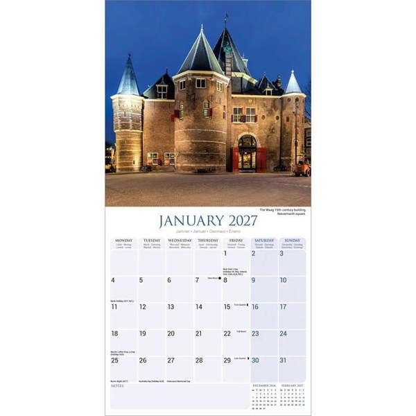 Europe Amsterdam Calendar 2027, Wall Calendars, Month To View, Travel, Gift