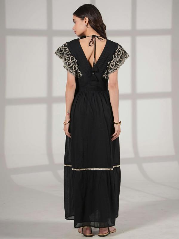 Rose & Nancy Eleanor Dress Black And White Heart Embroidered