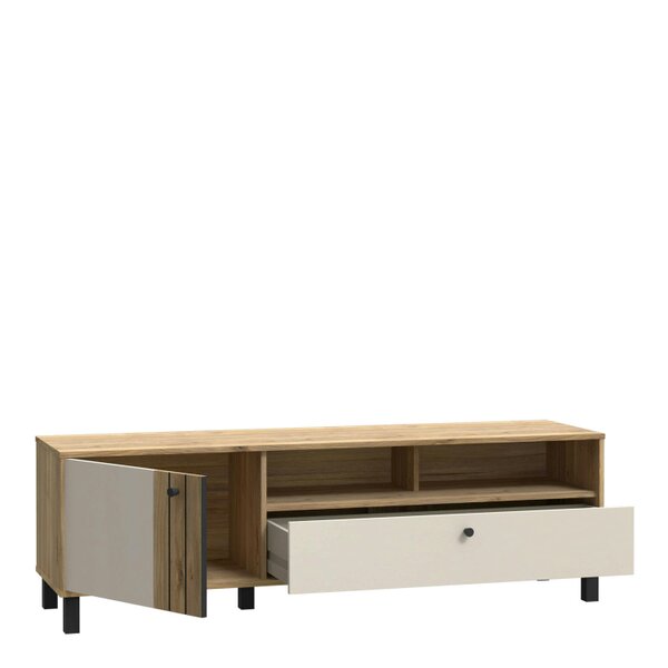 Wyld Haus Oslo Industrial Cream and Oak TV Unit with 2 Doors 1 Drawer