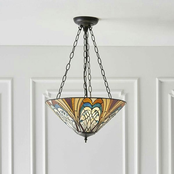 Tiffany Glass Hanging Ceiling Pendant Light Bronze Inverted Lamp Shade i00122 Loops