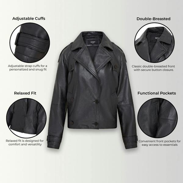 Infinity Leather Womens Cropped Oversized Trench Leather Jacket - Canberra