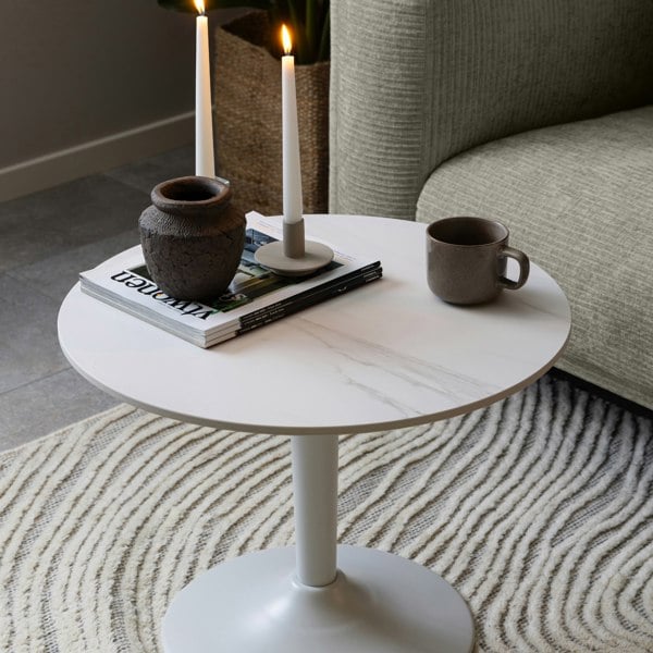 Furniture To Go Malta Ceramic Round Coffee Table in White 60x45cm