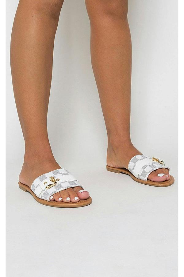 Ariah Open Toe Flat Sandals - White
