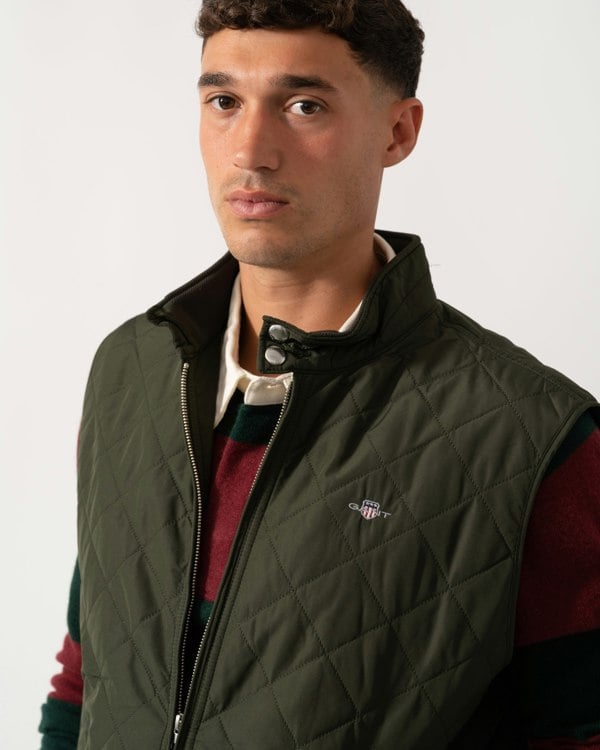 GANT Mens Quilted Windcheater Vest - 368 Dark Moss Green