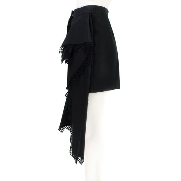 Alexander McQueen black lace trimmed shorts with draped side