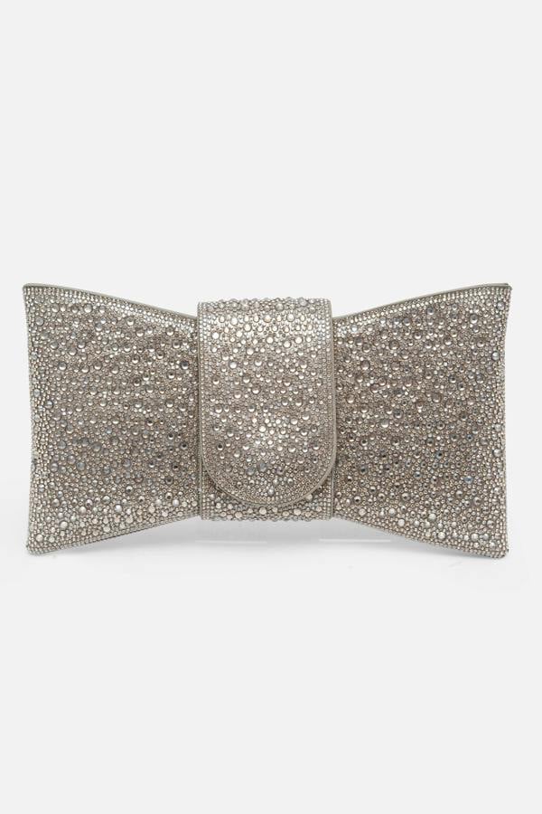 Crystal Luxe Bow Clutch Bag Gold, capturing magnetic flap fastening
