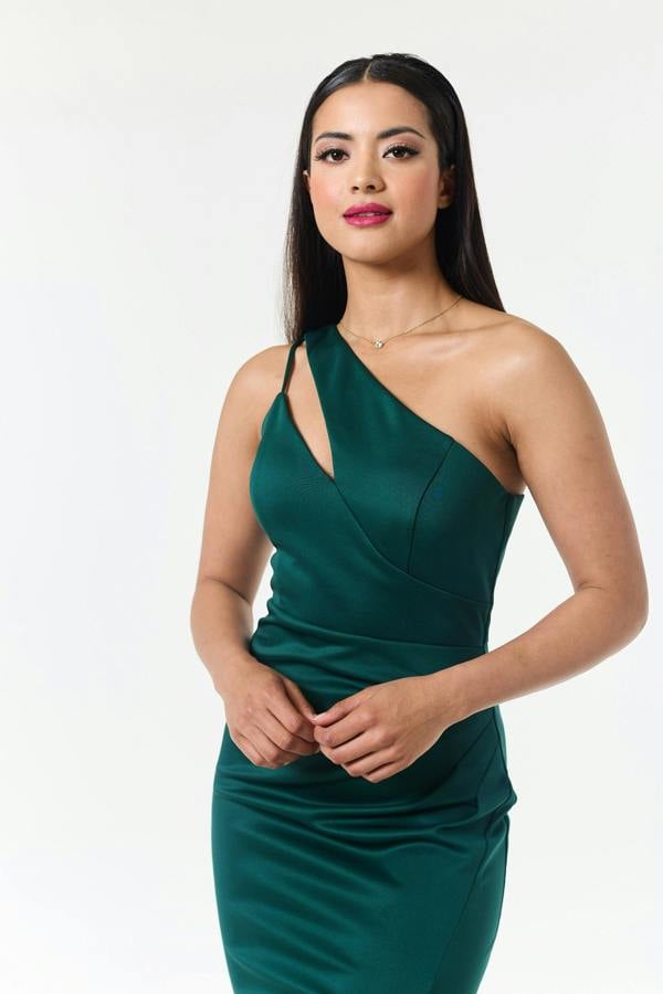 LuvForever Green One Shoulder Side Slit Maxi Dress