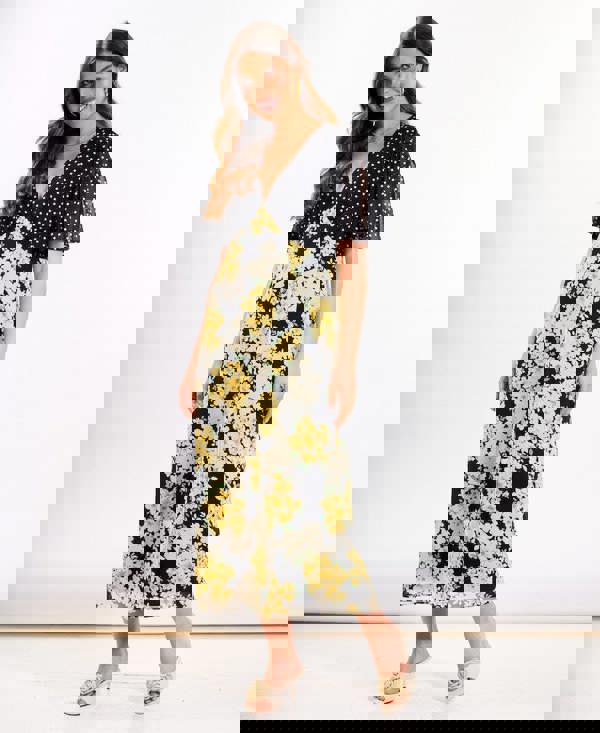 Yellow Floral Flutter Sleeve Midi Dress