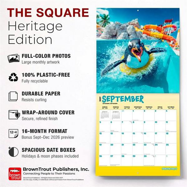 Penguin Party Calendar 2027, Wall Calendars, Month To View, Animals, Gift