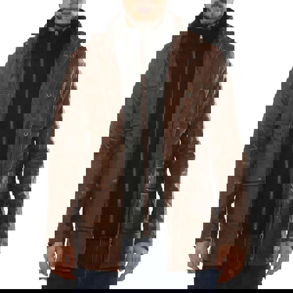 Leather Company Men's Lambskin Leather Stand Collar Field Jacket