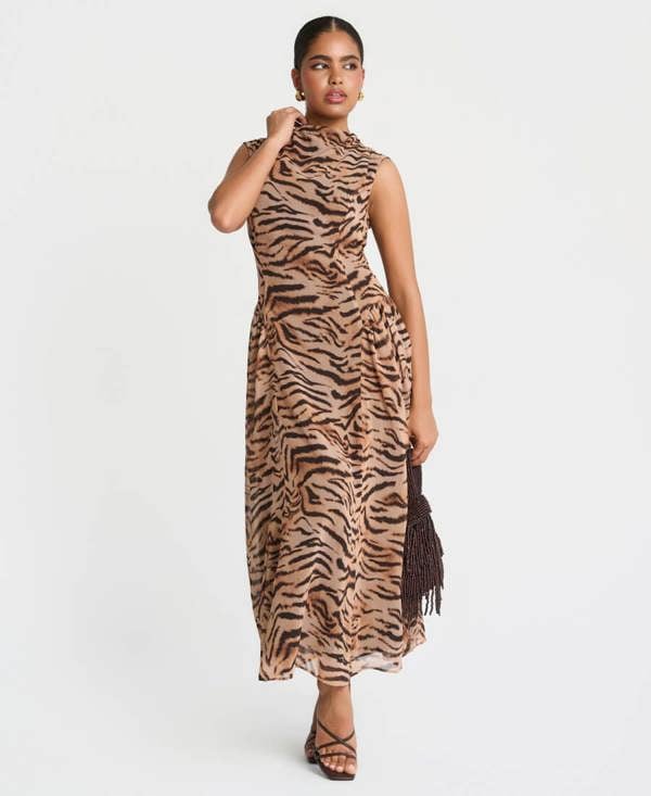 Needs No Label Brown Tiger Print Midaxi Dress