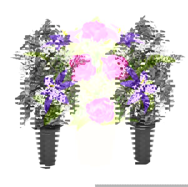Memorials Direct Premium Artificial Grave Flowers – 29cm Purple Frontal Lily With Rose & Fern & Gypsophila | Memorial Vase Pot