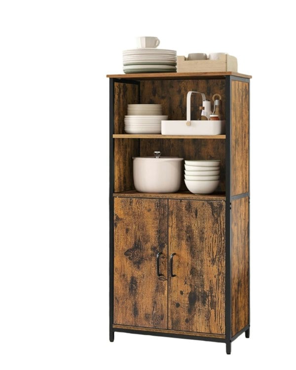 Modcraft Freestanding Storage Cabinet with Adjustable Shelf – Rustic Brown & Black Bookcase