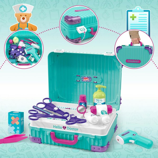 deAO Toys Interactive Doctor Playset with Medical Trolley Cart Pretend Medical Tool Box Play Toy