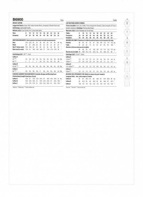 Butterick Sewing Pattern 6900, Caftans for Women, B5 (8-10-12-14-16) - Easy