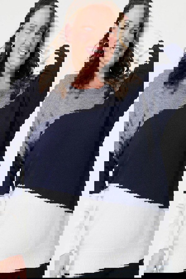 Navy | Colour Block Relaxed Knit Sweater