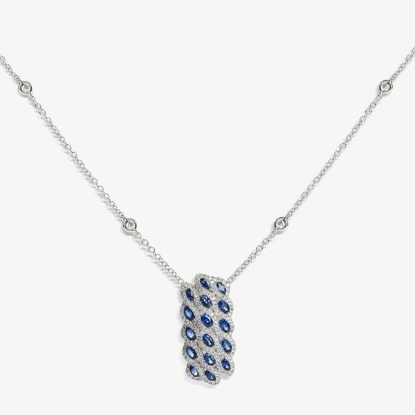 T. H. Baker 18ct White Gold Marine Sapphire and Diamond Wave Cluster Necklace LG193/NA(BS)