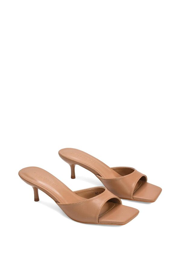 XY LONDON Square Toe Kitten Heel Slip On Heeled Sandal Mules