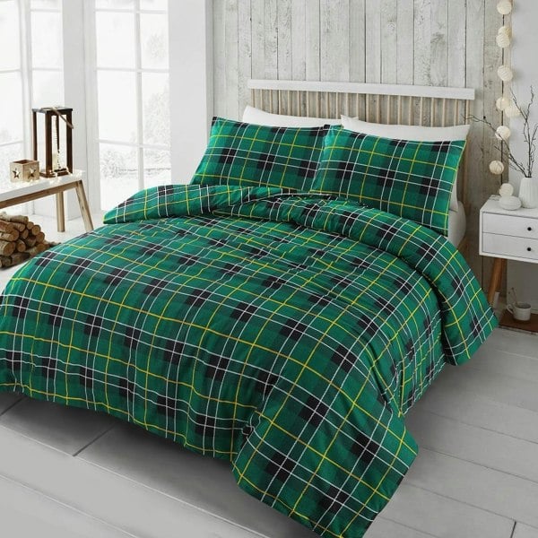 HomeSpace Direct Flannelette Tartan Check Brushed Cotton Duvet Cover Set