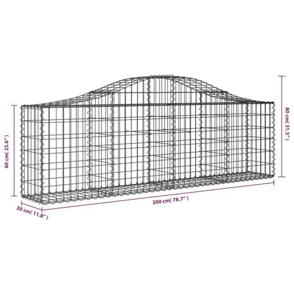 Berkfield Arched Gabion Baskets 2 pcs 200x30x60/80 cm Galvanised Iron