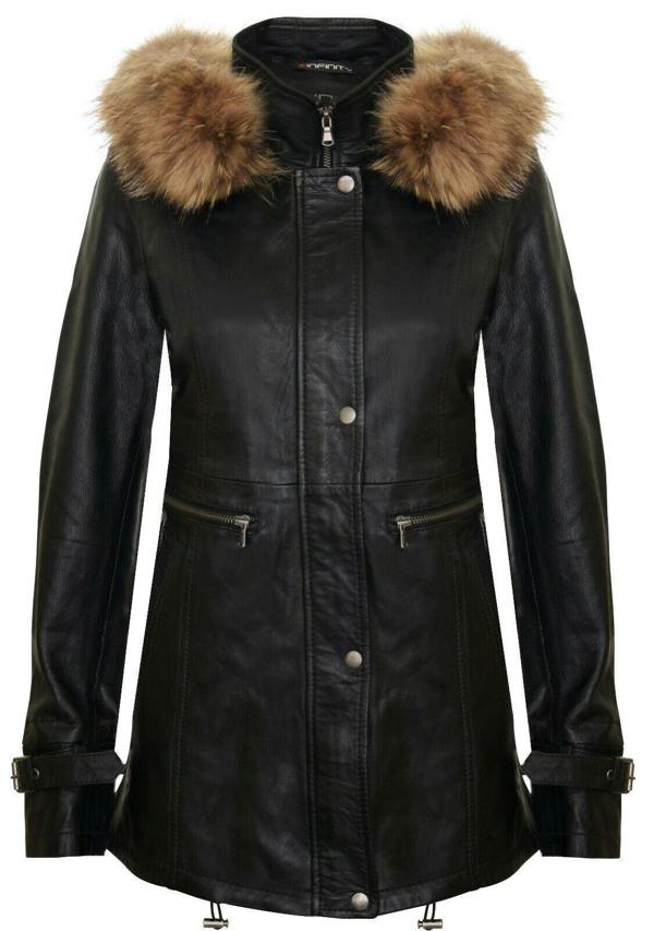 Womens Warm Leather Hooded Parka Jacket-Northwich - Upperclass Fashions 